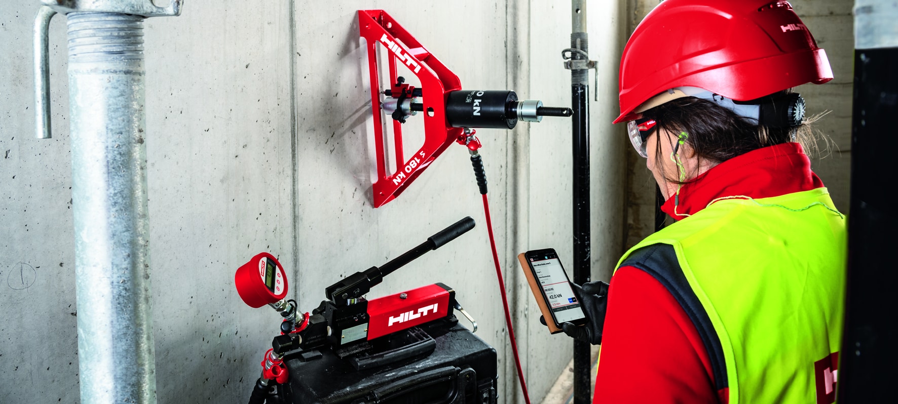 Tensile test apparatus for Hilti on-site concrete anchor testing service