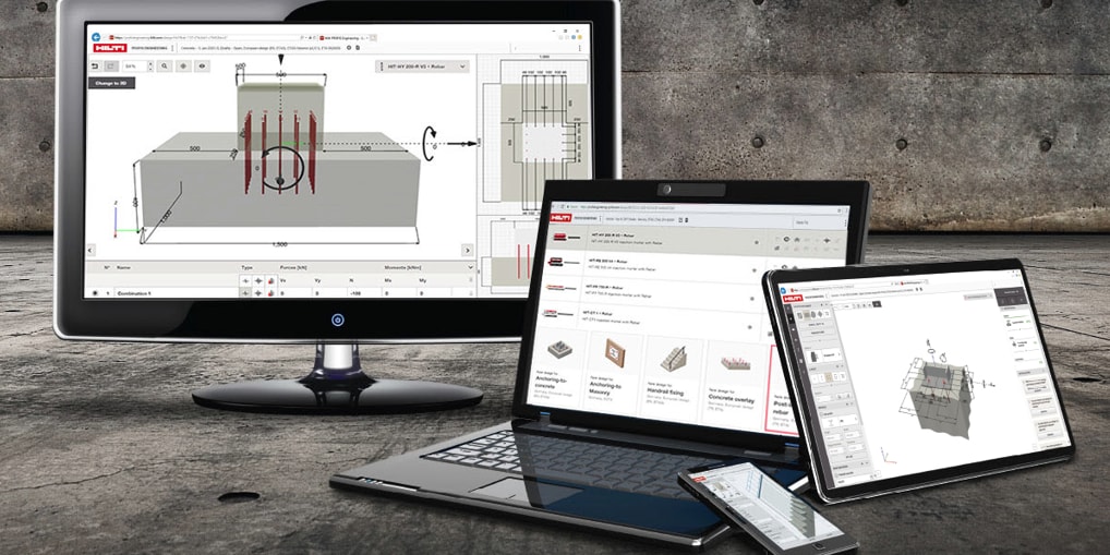 Profis engineering software vist på en computerskærm og tablet