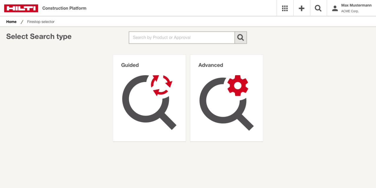 Firestop selector design and recommendation engine