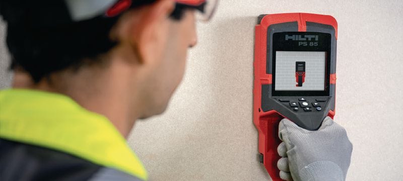 PS 85 vægscanner Brugervenlig vægscanner til lokalisering af kritiske objekter som skal undgås i forbindelsen med boring eller skæring i væg Arbejdsopgaver 1