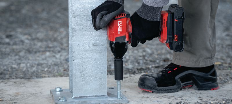SIW 6-22 ½” Batteridrevet slagnøgle Effektklasse batteridrevet slagnøgle 1/2 friktionsringsambolt til et stort udvalg af betonankre og stål- eller træbolte (Nuron-batteriplatform) Arbejdsopgaver 1