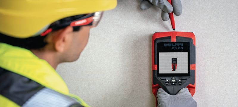 PS 85 vægscanner Brugervenlig vægscanner til lokalisering af kritiske objekter som skal undgås i forbindelsen med boring eller skæring i væg Arbejdsopgaver 1