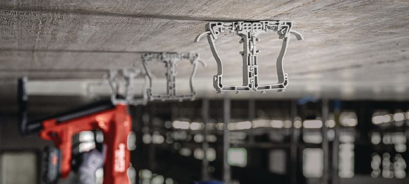 X-ECH MX (02) Kabelholder Plast-kabelholder til bundet kabler er designet til brug med magasinerede søm og er kompatibel med et bredt udvalg af fastgørelsesmetoder og grundmaterialer Arbejdsopgaver 1