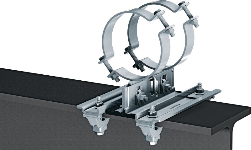 MP-PS Beslag til glideforbindelse på bjælke Bjælkeforbindelser til fastgørelse af MP-PS-rørsko på stålbjælker