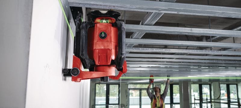 PR 40G-22 Indendørs rotationslaser med grøn laserstråle Robust indendørs rotationslaser med meget synligt grønt lys og automatiske funktioner til nivellering, opmåling, hældning og kvadrering (Nuron-platform) Arbejdsopgaver 1