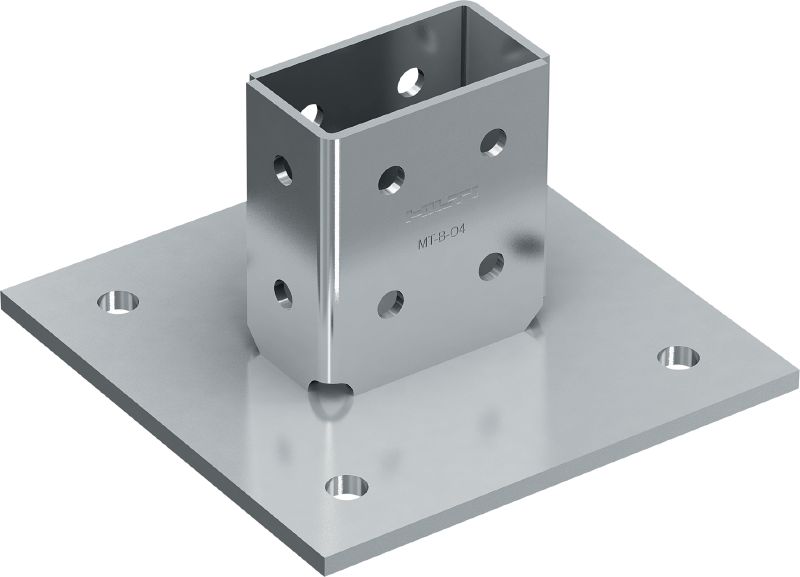 MT-B-O4 3D-belastet endeplade Endeplade som kan belastes i tre retninger til forankring af skinnekonstruktioner til beton eller stål