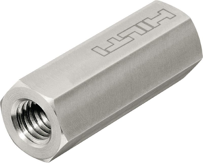 S-BT kobling (rustfrit stål) Koblingsmøtrik i rustfrit stål til fastgørelse af MEP-installationer til stål vha. S-BT eller X-BT-bolte