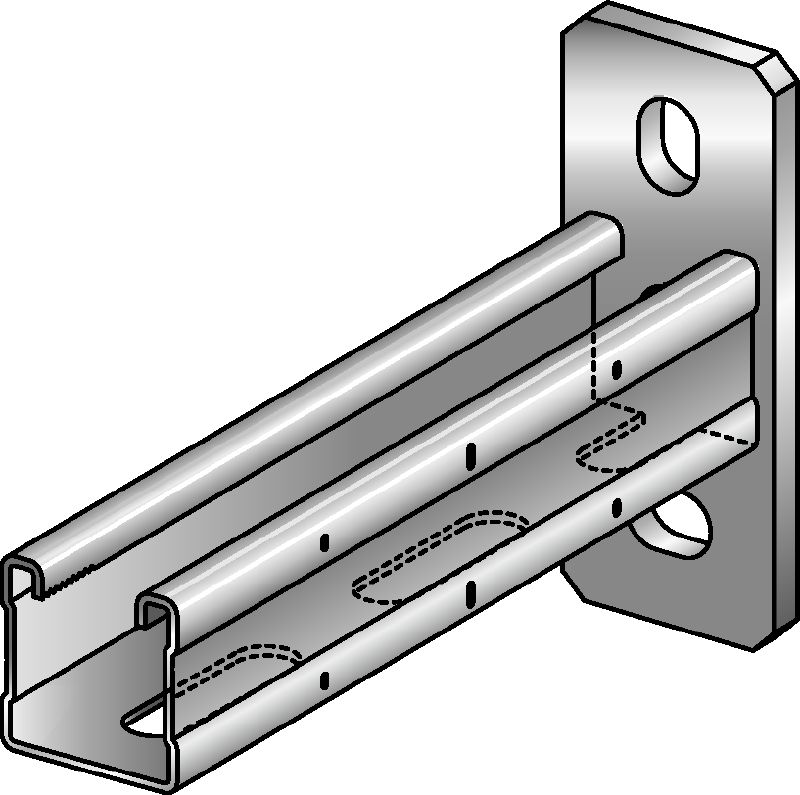 MQK-41-F konsol Varmgalvaniseret (HDG) konsol med 41 mm høj, enkelt MQ-stiverskinne til mellemtunge opgaver