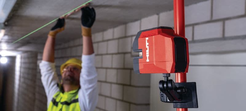 PM 20-CG lodret og krydslinjelaser Kombilaser med grøn stråle med 2 linjer og 4 punkter til VVS, nivellering, tilpasning og opmåling Arbejdsopgaver 1