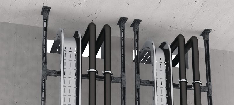 MT-B-O2 FL OC formonteret endeplade Basisforbinder med formonteret Fast-Lock-møtrik og -bolt til forankring af stringerkanalkonstruktioner til beton og stål, til udendørs brug med lav forurening Arbejdsopgaver 1