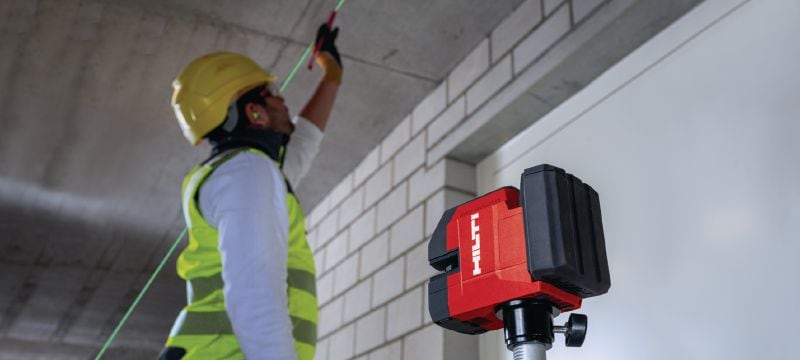 PM 20-CG 12 V lodret og krydslinjelaser Kombilaser med grøn stråle med 2 linjer og 4 punkter til VVS, nivellering, tilpasning og kvadrering (12 V batteriplatform) Arbejdsopgaver 1