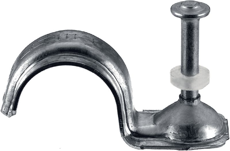 X-FB C27 P-clips med søm Strop til dobbelt rørbøjle i metal med formonteret betonsøm til brug sammen med boltepistoler i hård beton