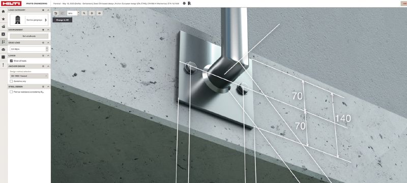 PROFIS Engineering Suite-software til strukturdesign Cloud-baseret teknisk PROFIS-software til design af beton-til-stål- og beton-til-beton-forbindelser iht. en lang række kodekser og godkendelser Arbejdsopgaver 1