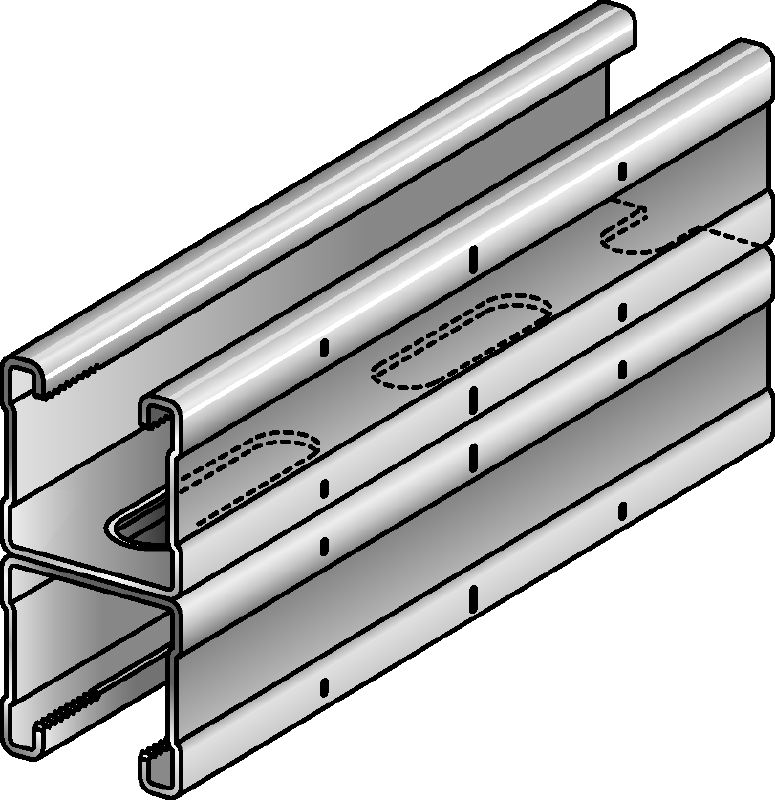 MQ-41 D-HDG plus Varmgalvaniseret (HDG plus) dobbelt MQ-montageskinne til mellemtunge opgaver