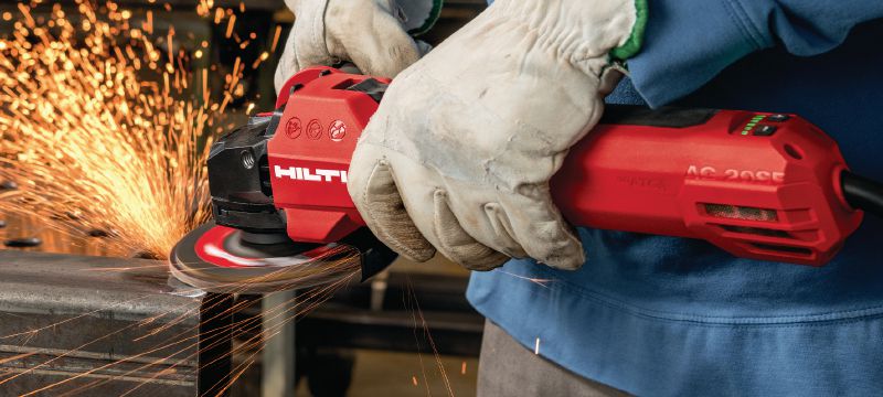 AG 125-20SE Vinkelsliber 2000 W vinkelsliber med variabel hastighed og glideknap, til skæring og slibning i metal, beton og murværk med skiver op til 125 mm Arbejdsopgaver 1