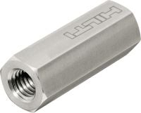 S-BT kobling (rustfrit stål) Koblingsmøtrik i rustfrit stål til fastgørelse af MEP-installationer til stål vha. S-BT eller X-BT-bolte
