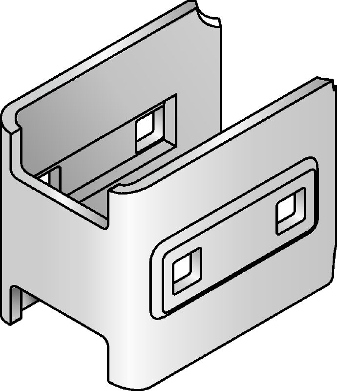 MIQC-SC Forbinder Varmgalvaniseret forbinder (HDG) til brug sammen med MIQ-standplader, der giver mulighed for fri positionering af bjælken