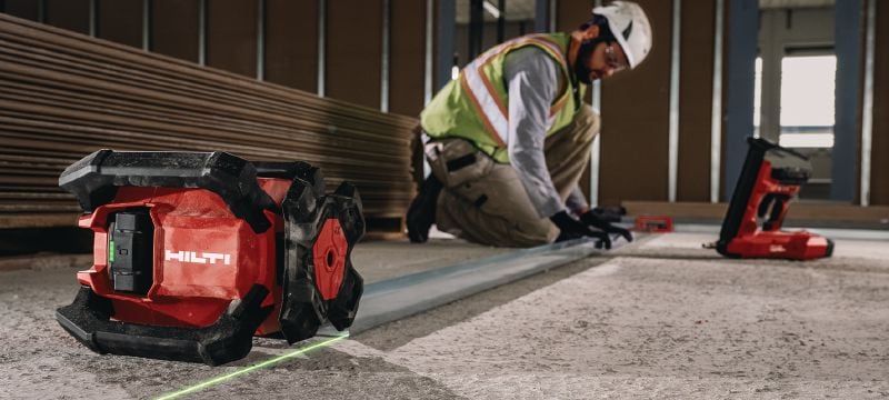 PR 40G-22 Indendørs rotationslaser med grøn laserstråle Robust indendørs rotationslaser med meget synligt grønt lys og automatiske funktioner til nivellering, opmåling, hældning og kvadrering (Nuron-platform) Arbejdsopgaver 1